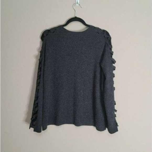 Feel The Piece Lowe Ribbon Lace Up Sleeve Wool V-Neck Sweater Size M/L Gray - Picture 4 of 8